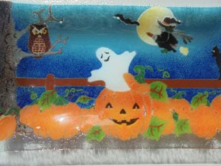 Peggy Karr Signed Fused Glass Halloween Tray 13 3/4 