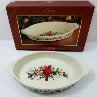 Lenox Winter Greetings Oval Baker Holiday Serving Dish 2 Qt Red Cardinal Vgc