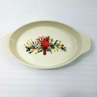 Lenox Winter Greetings Oval Baker Holiday Serving Dish 2 QT Red Cardinal VGC 2