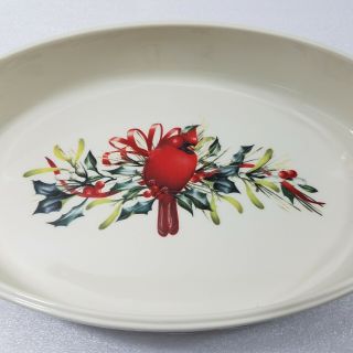 Lenox Winter Greetings Oval Baker Holiday Serving Dish 2 QT Red Cardinal VGC 3
