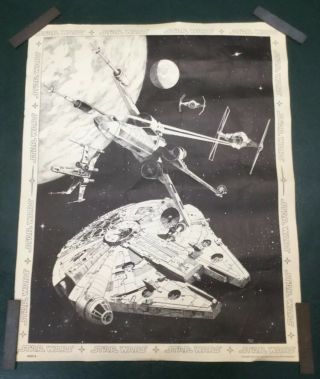 Star Wars 1977 Harley Copic B & W Movie Poster Tie X - Wing,  Millennium Falcon