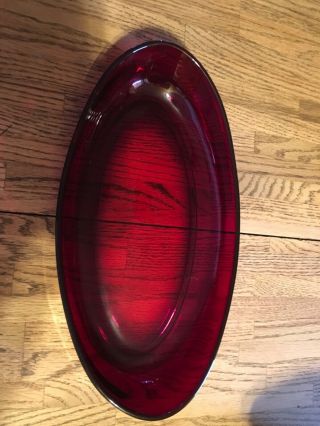 Red Depression Glass Low Bowl,  13” X 7” X 2”