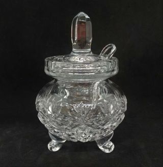 Vintage Heavy Clear Cut Glass Crystal 3 Footed 3 Piece Jelly Jam Condiment Jar