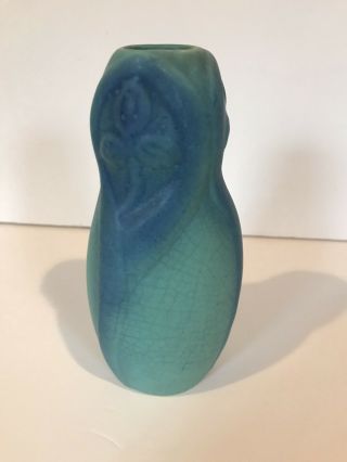 Signed Van Briggle Art Pottery Vase In Ming Blue With Art Nouveau Tulips.
