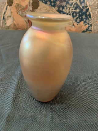 Vintage Signed Eickholt Glass Gold Iridescent Small Vase.  5 "