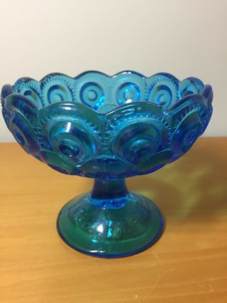 LE Smith Moon and Stars Blue Glass Pedestal Candy Dish/ Compote & Lid 3