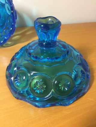 LE Smith Moon and Stars Blue Glass Pedestal Candy Dish/ Compote & Lid 4