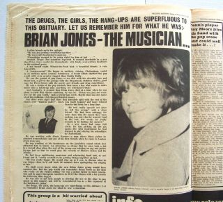 Record Mirror Mag 1969 Rolling Stones Brian Jones Hyde Park Thunderclap Newman