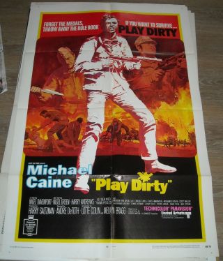 1969 Play Dirty 1 Sheet Movie Poster Michael Caine Nigel Davenport War Action