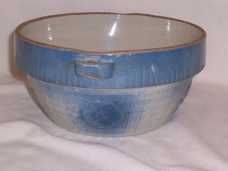 Antique Cosmos Stoneware Bowl Blue Flower Salt Glaze Htf 8.  5 " Floral Vintage