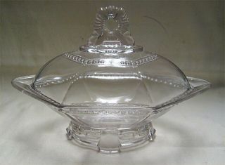 Vintage Eapg Pressed Glass Covered Butter Dish W Chain Link Pattern Between Feet