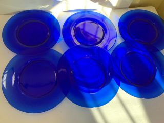 Vintage Set Of 6 Cobalt Blue Glass Plates 8.  5”