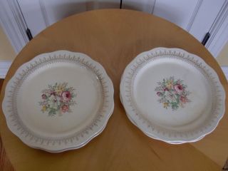 French Saxon China With Rose Design 22k Gold Plated Accent Dinner Plates Vtg