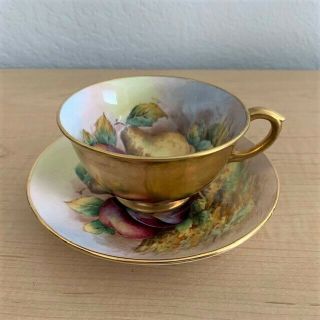 Staffordshire Orchard Fruit Gold Coffee/tea Cup & Gold Trimmed Saucer
