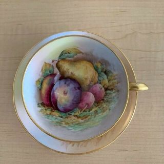Staffordshire Orchard Fruit Gold Coffee/Tea Cup & Gold Trimmed Saucer 2