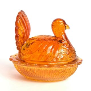 Vintage Orange Turkey on Nest Glass Dish Bowl for Relish,  Sauce,  Olives 6