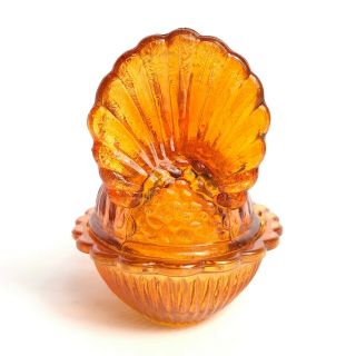 Vintage Orange Turkey on Nest Glass Dish Bowl for Relish,  Sauce,  Olives 7
