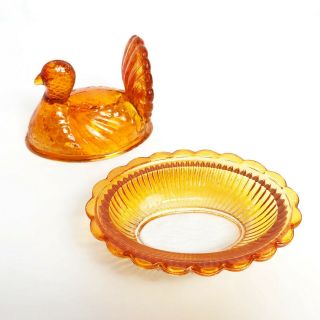 Vintage Orange Turkey on Nest Glass Dish Bowl for Relish,  Sauce,  Olives 8