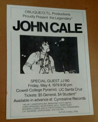 John Cale 1979 U.  C.  Santa Cruz Rock Concert Poster Velvet Underground