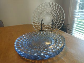 Anchor Hocking Bubble Sapphire Blue Depression Glass Dinner Plates.  Set Of 5