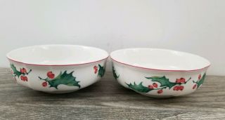 Set Of 2 Villeroy Boch Holly Vitro Porcelain 5.  5 Inch Coupe Cereal Bowls Euc