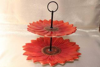 Maxcera Sunflower & Acorn Flower Shaped 2 - Tier Serving Stand - Red - - Rare