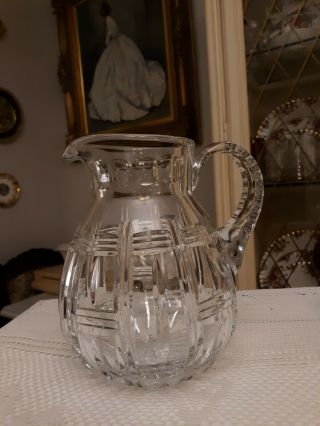 Vintage Very Heavy Large Cut And Polished Lead Crystal Water Pitcher 8 - 1/4 " Tall
