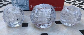 Set Of 3 Vntg Boxed Kosta Boda Glass Snowball Votive Holders - Ann Warff