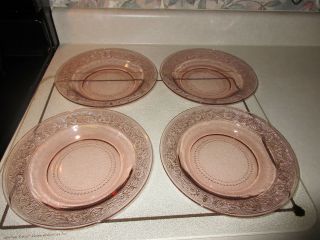 Vintage Pink Depression Glass Flat Shallow Soup Bowl Sandwich? Set Of 5 Vgc