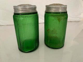 Set Of Vintage Antique Owens - Illinois Company Green Glass Spice Shakers