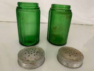 Set of Vintage Antique Owens - Illinois Company Green Glass Spice Shakers 2