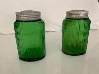 Set of Vintage Antique Owens - Illinois Company Green Glass Spice Shakers 3