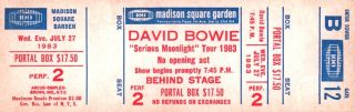 David Bowie 1983 Serious Moonlight Tour Msg Concert Ticket / B12 / Box