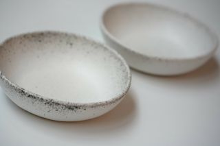 Roro White Ceramic Stoneware Hand - Crafted Bowl With Black Speckled Egg Pattern