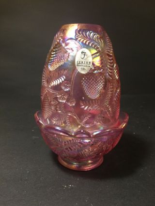 Fenton Dark Pink Iridescent Carnival Glass Strawberry Fairy Lamp