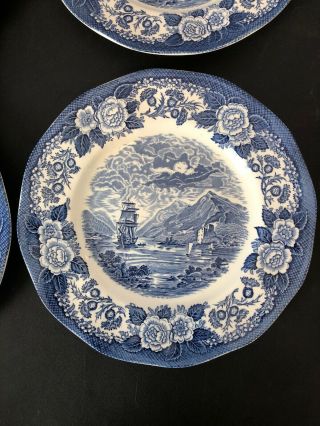 Set 4 Vintage Royal Warwick Lochs of Scotland Blue & White 9 7/8” Dinner Plates 4