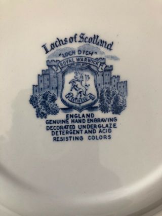 Set 4 Vintage Royal Warwick Lochs of Scotland Blue & White 9 7/8” Dinner Plates 7