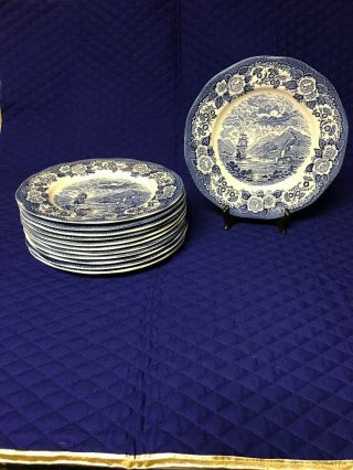 12 Lochs Of Scotland Blue And White Dinner Plates