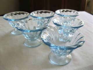 6 Fostoria Fairfax Azure Blue Nut Cups / Salt Dips (2734 Optic Design)