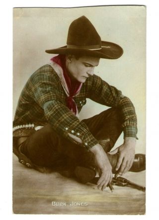 Buck Jones Vint Cowboy Rare Real Handcoloured Glossy Photo Postcard