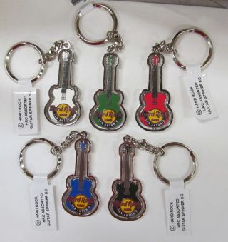 (5) Hard Rock Cafe Key Chain,  Guitar,  Spinner Key Ring,  Spinning,  San Antonio