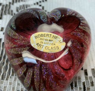 Robert Held Label Dichroic Iridescent Purple Heart Art Glass Paperweight Canada 5