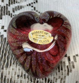 Robert Held Label Dichroic Iridescent Purple Heart Art Glass Paperweight Canada 6