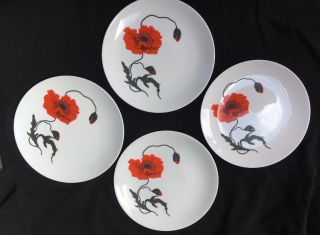 Wedgewood Corn Poppy Design By Susie Cooper Set Of 4 8 Inch Salad Plates England
