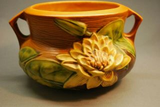 Vintage Roseville Art Pottery " Water Lily " Dual Handle Cache Pot 663 - 5