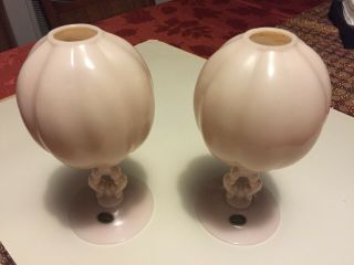 Vintage Pair Cambridge Glass Keyhole Vase Tuscan Pink Opaque Rare Melon Ball
