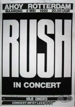 Rush 1988 Hold Your Fire Toiur Rotterdam Concert Tour Poster / Ex