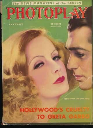 Greta Garbo & Clark Gable Painted Cover Of Photoplay Jan.  1932 By Earl Christy