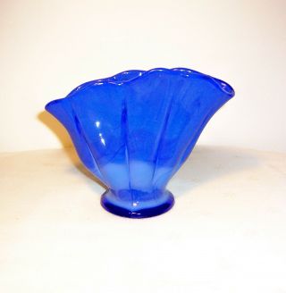 Early Fenton? Art Glass Fan Vase Multi Blue Shades