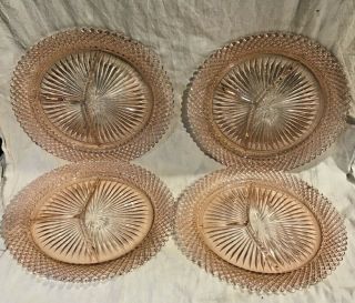 Four 10 " Anchor Hocking Miss America Pink Depression Glass Divided Grill Plates